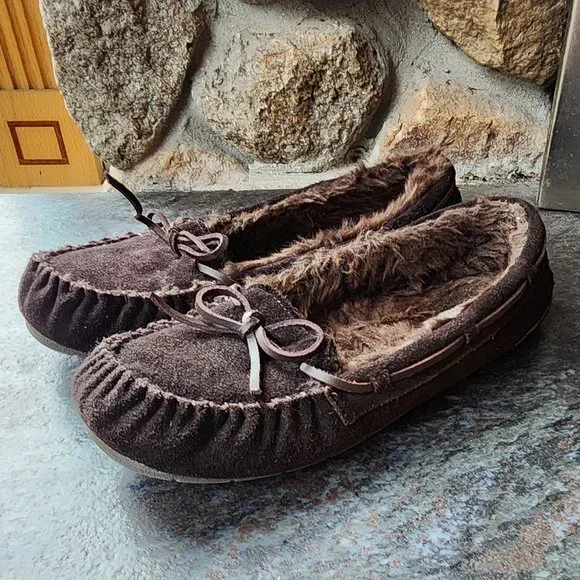 BONGO Shoes Bongo Chocolate Brown Suedefur Lined Slippers Size